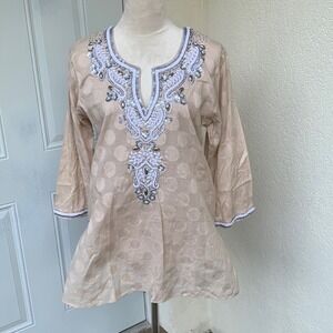 SULU.NWOT. Kurti/Tunic.Beautiful beige top,hand set beads &‎ embroidery w…